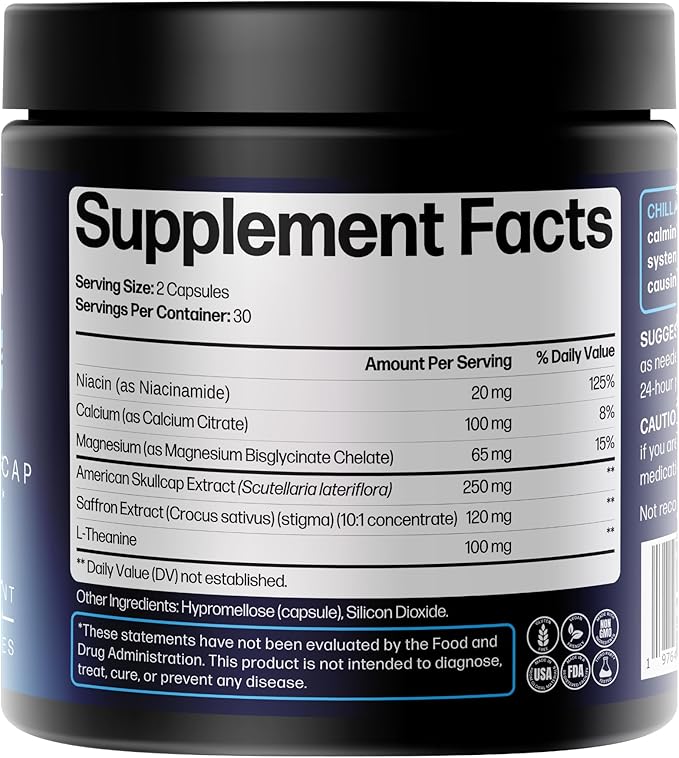 Life Happns Calm &amp Mood Support for Adults – Doctor-Formulated with Saffron Magnesium L-Theanine &amp Skullcap for Stress Relief &amp Emotional Balance | Non-Drowsy Natural Relaxation Suppleme