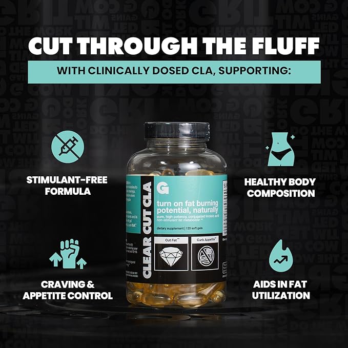 Gains in Bulk Clear Cut CLA Pure Conjugated Linoleic Acid Supplements for Men &amp Women to Support Body Composition &amp Fitness Goals Gluten Free Vegan Non GMO 1000 MG per Capsule 30 Serving