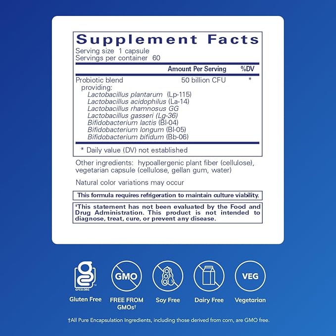 Pure Encapsulations Probiotic 50B - Digestive Health Probiotic - Immune Supplement* - Acid-Resistant Capsules - Gluten Free &amp Non-GMO - 60 Capsules