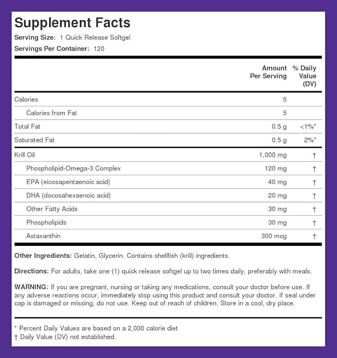 Piping Rock Krill Oil Omega 3 Softgel Capsules | 1000mg | 120 Count | EPA DHA Supplement with Astaxanthin | Maximum Strength | Non-GMO Gluten Free