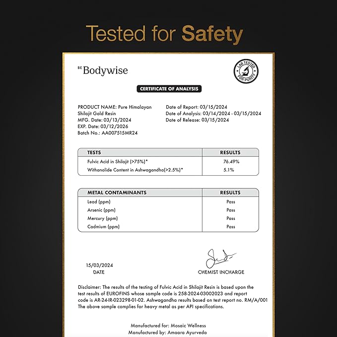 Be Bodywise Pure Himalayan Shilajit Gummies Gold I Lab Tested I No Added Sugar I Ashwagandha Gokshura| Fulvic Acid &amp 85+ Trace Minerals I for Men Women I Non-GMO I 100% Natural &amp Organic I 6