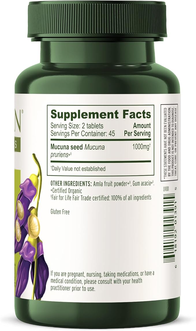 Banyan Botanicals Organic Mucuna Pruriens – Physical Vitality &amp Neuromuscular Support – Natural Source of L-Dopa for Reproductive Health &amp Motor Precision – 90 Tablets – USDA Organic