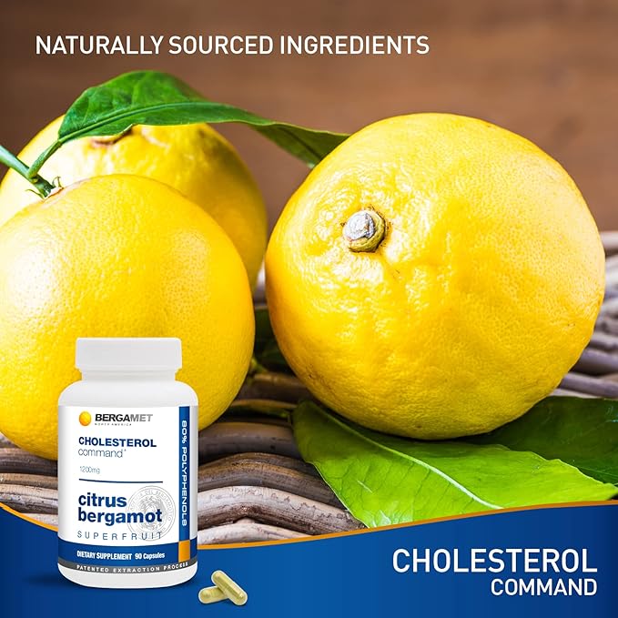 Cholesterol Command Citrus Bergamot SuperFruit Supplement 47% Bergamot Polyphenol Fraction (BPF) Patented Formula Made in the USA 3 Months 270 Capsules - 3 Bottles