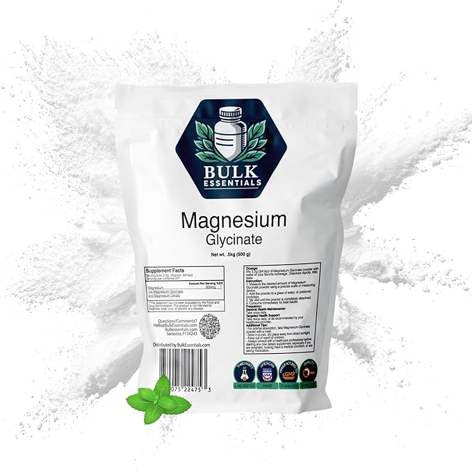 Pure Magnesium Glycinate Powder Supplement – Unflavored 500g Magnesium Powder for Relaxation Sleep &amp Muscle Support – USA Made - Non-GMO &amp Gluten-Free – 2.2g Per Serving