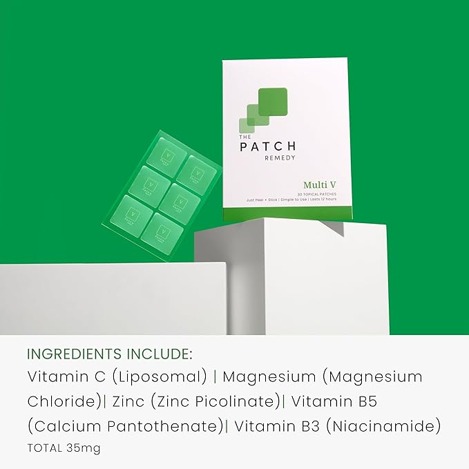 The Patch Remedy Multi V Patches - Vitamin Plus Blend with D3 K2 Magnesium Chloride Zinc Liposomal C Potassium Iodide Biotin Plus More