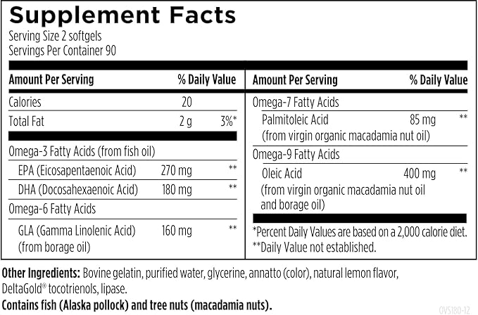 Designs for Health OmegAvail Synergy - Omega Complex for Adults - Omega 3-6-7-9 Fatty Acids from Borage and Macadamia Oil + Triglyceride (TG) Fish Oil with DHA &amp EPA (180 Softgels)
