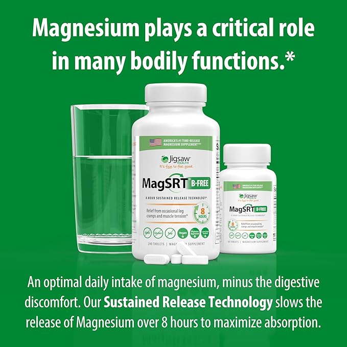 Jigsaw Health MagSRT (B-Free) | Premium Organic Slow Release Magnesium Supplement | Active Bioavailable Magnesium Malate Tablets | 240 Tablets | 60 Servings