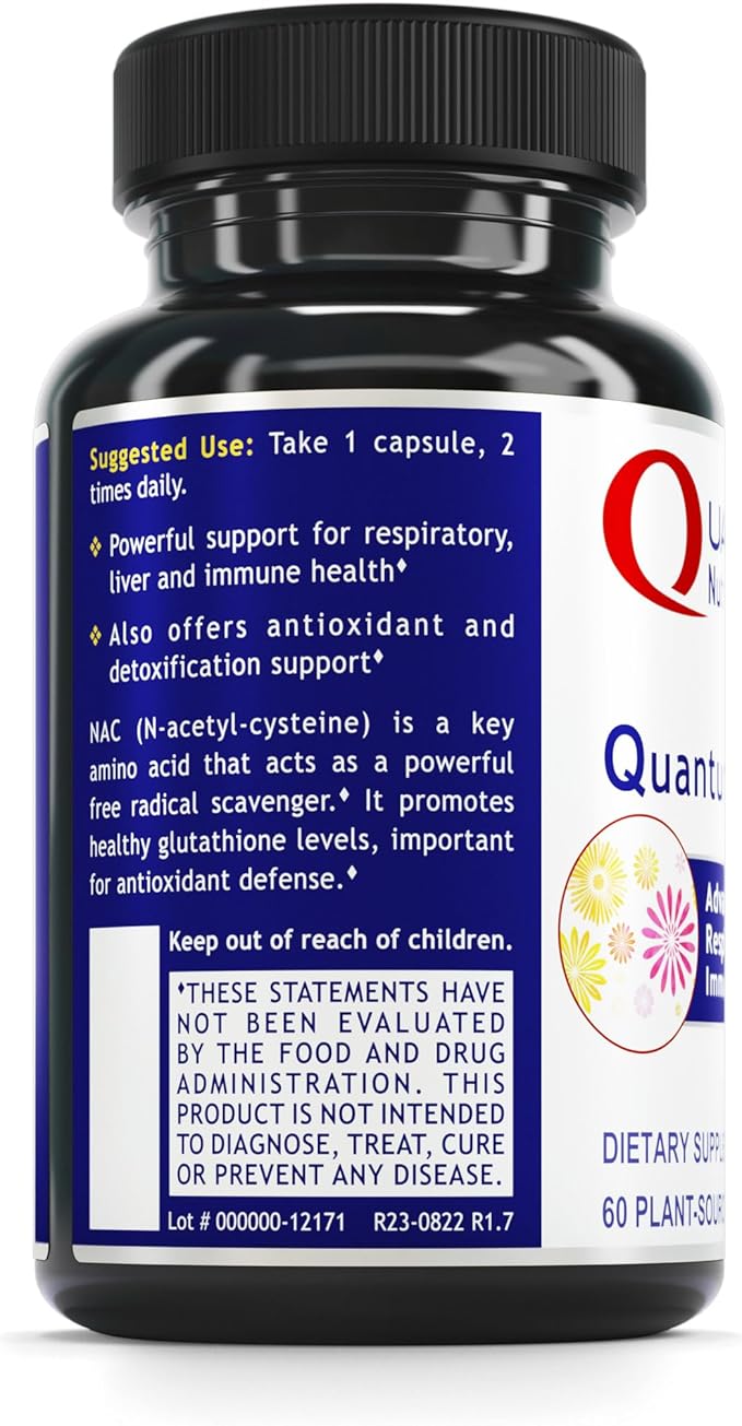 Quantum Nutrition Labs NAC - N-Acetyl-L-Cysteine Liver &amp Immune Support NAC Supplement N-Acetyl Cysteine 300mg NAC Per Capsule - 60 Vegetarian Capsules