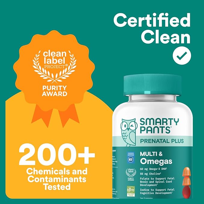 SmartyPants Prenatal Multivitamin Gummies Omega 3 (DHA/EPA) Methylfolate Biotin Vitamin D3 C Vitamin B12 B6 Vitamin A K &amp Zinc Gluten Free 120 Count (40 Day Supply)