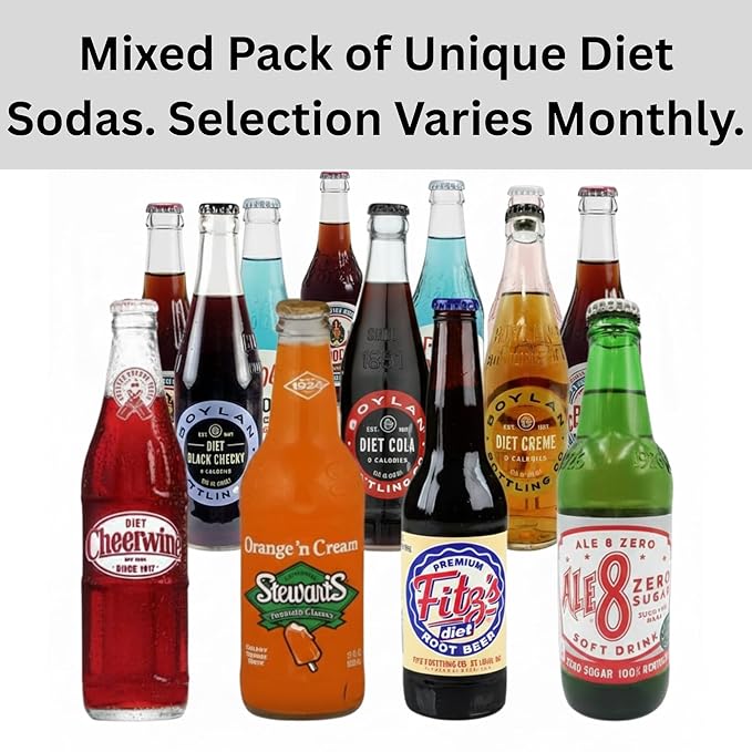 Diet Soda Sampler Pack | Premium Crafted Variety Pack from Around USA | Zero Sugar | Glass Bottles (4 Pack)