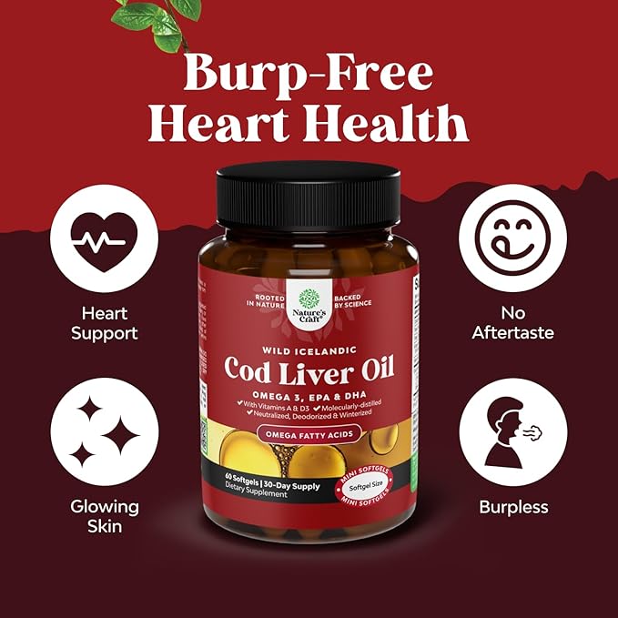 Bundle of Icelandic Wild Caught Cod Liver Oil Softgels - Fish Omega 3 EPA DHA Vitamin D &amp A 1000mg Per Serving and High Strength Mastic Gum Capsules - Herbal Digestion Providing Upset Stomach Reli