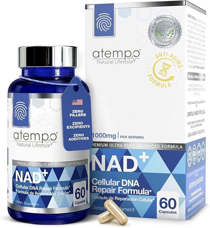 NAD+ Supplement 1000 mg High Absorption – Supports Energy Cellular Health Brain Function and Healthy Aging – Pure NAD Formula with 60 Capsules