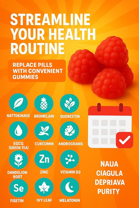 Spike Protein Detox Gummies - Nattokinase Bromelain Quercetin EGCG Curcumin Dandelion Root Andrographis Zinc Vitamin D3 Selenium Fisetin Proteolytic Enzyme for Fibrinolytic Foreign Protein Cleanse