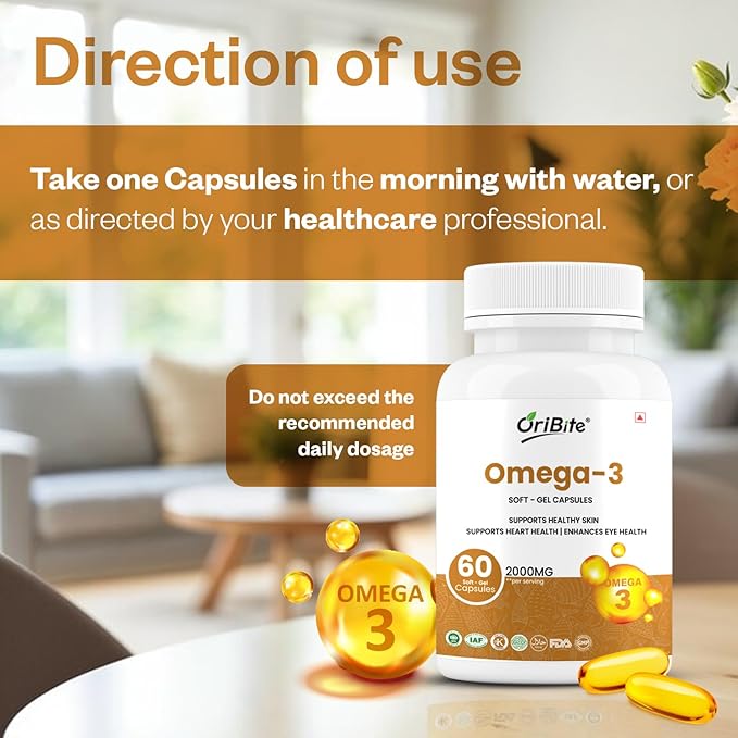 Omega-3 Fish Oil 2000mg – Supports Heart Skin &amp Eye Health – 60 Softgel Capsules with EPA &amp DHA – Burpless Premium Fish Oil Supplement