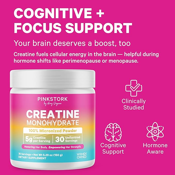 Pink Stork Stress Support Supplements for Women | Cortisol Complex with Adaptogens &amp Creatine Monohydrate Powder | Energy Focus Hormone Mood &amp Cognitive Wellness for Women