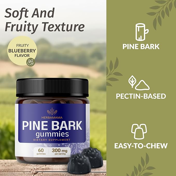 HERBAMAMA Inulin and Pine Bark Kit - Bundle of Inulin Fiber Capsules &amp Pine Bark Blueberry-Flavored Gummies - Vegan Non-GMO Gelatinl-Free - 2 Pack