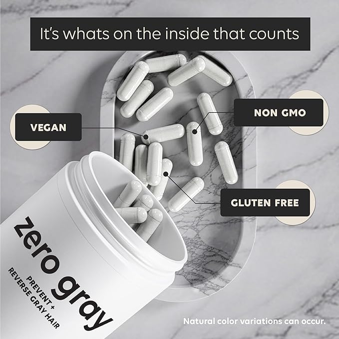 ZERO GRAY™ – Anti Grey Hair Supplements to Reverse Gray Hair Permanently Fast | Restore Natural Color &amp Prevent Grey Hair Growth | Biotin Vitamins Catalase Supplement Men &amp Women | 90 Capsul