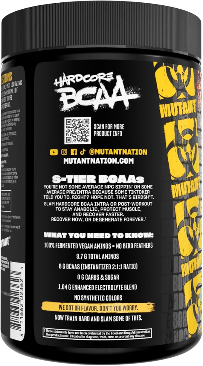 Mutant Hardcore BCAA - Pre Intra or Post Workout – BCAA Next Level branched-Chain Amino Acids Supplement – Hydration + Recovery - 30 Serving - Lemonade