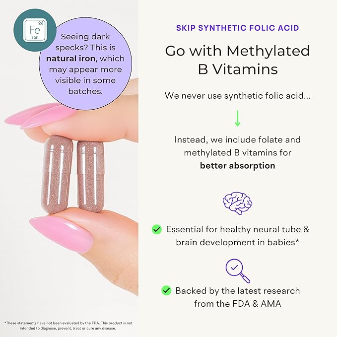 Whole Food Prenatal Vitamins (120 Capsules) Natural Support for Maternal and Fetal Health Prenatal Multivitamin for Women with Choline B Vitamins and More Vegan No Soy Gluten or Dairy
