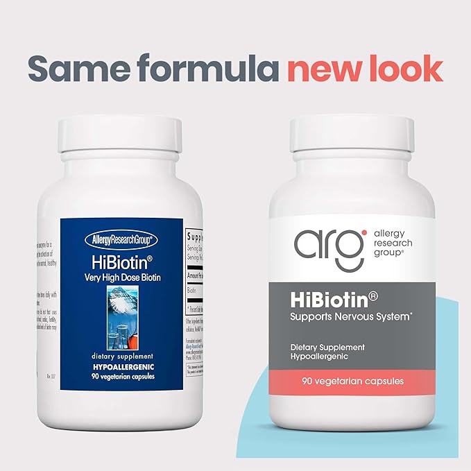 Allergy Research Group ARG HiBiotin - 100 mg Biotin - Supports Energy Metabolism Neurological Health &amp Myelin Synthesis - Hypoallergenic - 90 Servings - 90 Capsules