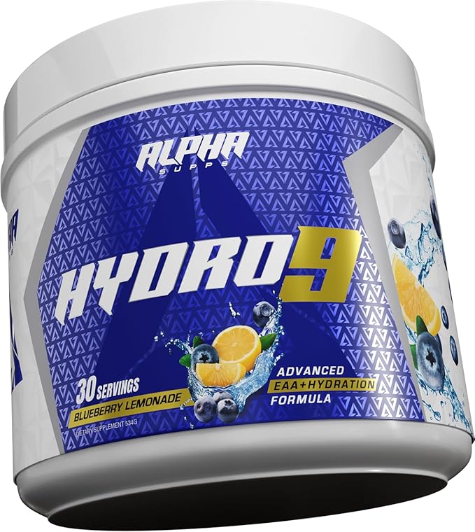 Alpha Supps Hydro 9 Aminos | EAA + Hydration Formula | Essential Amino Acids EAAs Powder with BCAAs &amp Electrolytes 30 Servings - Blueberry Lemonade