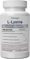 Superior Labs L-Lysine 500 mg Capsules Pure Non-GMO Third-Party Tested No Fillers Gluten Free Supports Immune System Promotes Calcium Absorption 120 Caps