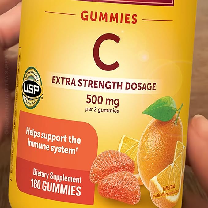 Nature_Mades Vitamin C Gummies 500mg (360 Count - Value Pack) | Tangerine Flavor Antioxidant Support Daily Wellness Gluten Free Extra Strength Dosage