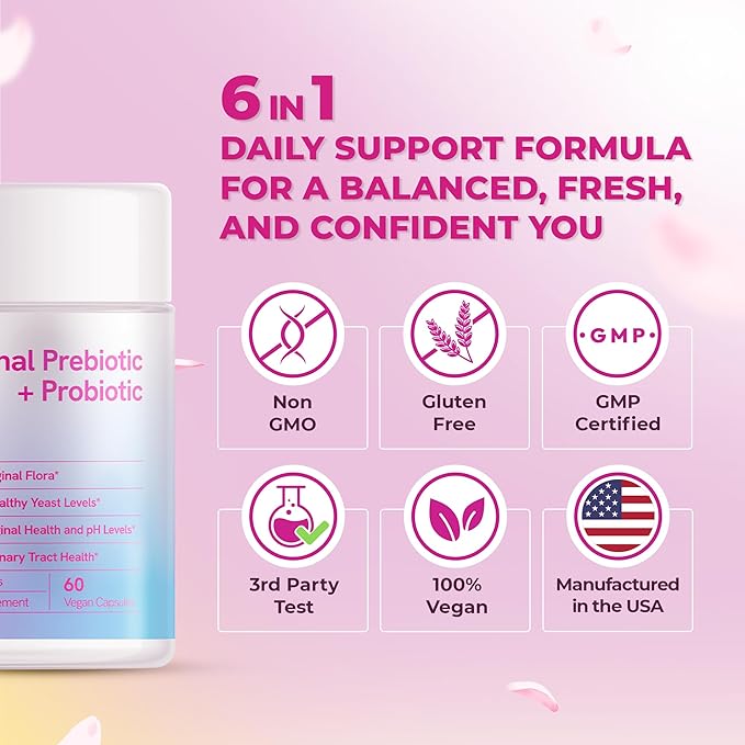 Vaginal Probiotics for Women Vaginigal Health Prebiotic + Probiotic 15 Billion CFUs 60 Capsules - Clinically Tested for UTI Prevention pH Balance &amp Vaginal Flora Wellness