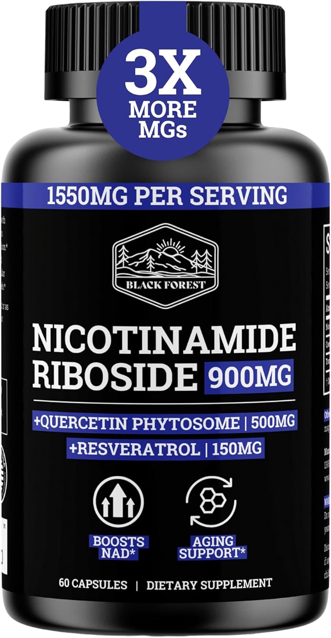 Black Forest NAD Nicotinamide Riboside 900 mg (Liposomal Nicotinamide Riboside 900mg Resveratrol Quercetin 500mg &amp 150mg of NAD Resveratrol Supplement) 1550 MGS NR Supplement 900mg NAD+