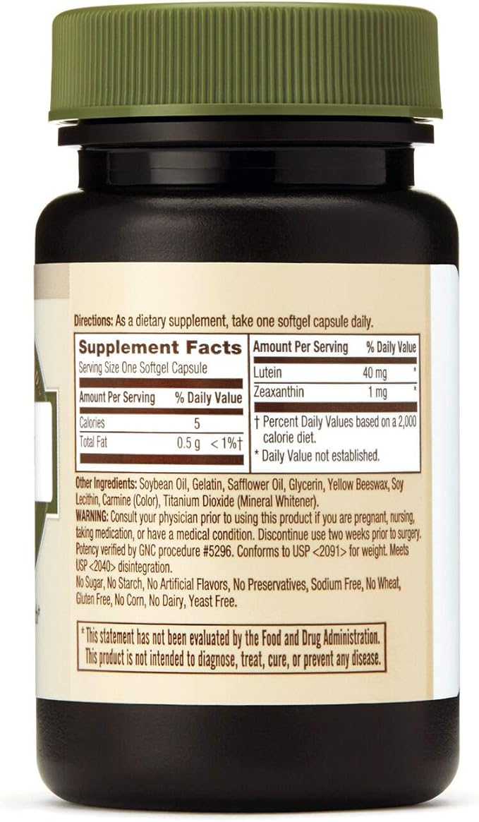 GNC Natural Brand Lutein 40mg Supports Eye Health 30 Softgels