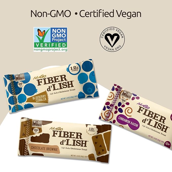NuGo Fiber d'Lish Blueberry Cobbler 12g High Fiber Vegan 150 Calories 1.6 Ounce (Pack of 16)