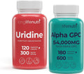 LongLifeNutri Uridine Monophosphate 300 mg &amp Alpha GPC Choline 600 mg Bundle - 120 + 180 Vegetarian Capsules 4 &amp 3 Month Supply GMP Certified Made in USA