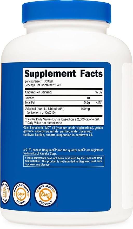 Nutricost Ubiquinol Softgels (100mg 240 Softgels) - Superior Absorption Antioxidant | Active Form of CoQ10 - Gluten Free Non-GMO