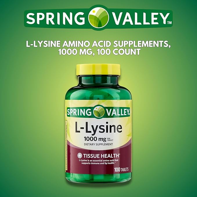 L-Lysine 1000mg Tablets Lysine Essential Amino Acid for Immune Support Collagen Formation and Skin Health High Potency Lysine Supplement 100 Count Gluten-Free