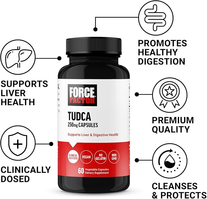Force Factor TUDCA Liver Support Supplement Powerful Bile Salt for Gallbladder Health and Liver Health Tauroursodeoxycholic Acid Clinical Dose Vegan Friendly Non-GMO 60 Vegetable Capsules