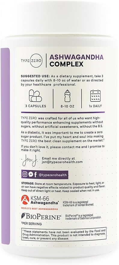 Type Zero KSM-66 Ashwagandha Root Extract 1200mg 60 Servings - High Potency 5% Withanolides - with Turmeric Rhodiola Rosea and BioPerine Black Pepper Extract - 180 Veggie Caps