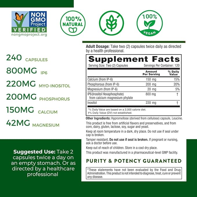 Active Again Hope Science IP6 Inositol 120 caps - Whole Body Immune Support with Nature's Most Potent Antioxidant - IP6 Inositol Supplement for Enhanced Immunity Bone Kidney and Heart Health