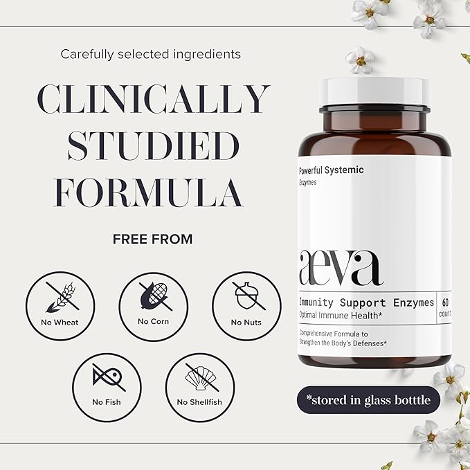 AEVA Immunity Support Enzymes – Functional Wellness Formula with Serrapeptase Lysozyme and Lactoferrin – Supports Immune Balance Resilience &amp Recovery – Made in California