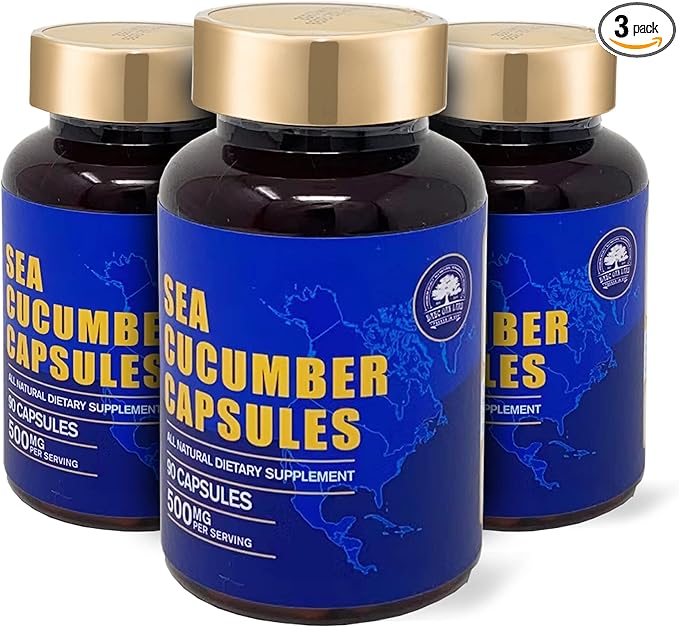 Sea Cucumber Wild Caught Capsules Sea Cucumber Natural Extract Supplement Super Natural Antioxidant Immune Builder Cartilage Protection - 90 Capsules 500mg/Bottle - Three Bottles