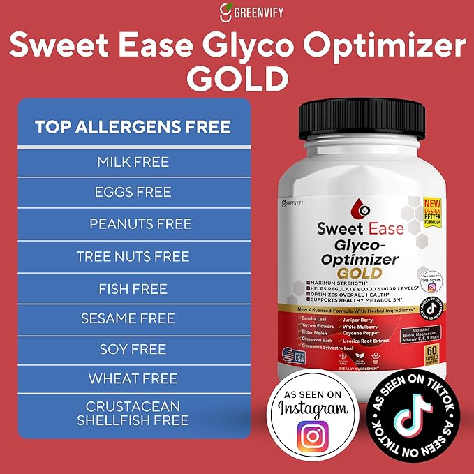 Sweet Ease Glyco Optimizer Gold All Natural Formula to Maintain Healthy Levels Maximum Strength Daily Formula Blood Reviews (2 Pack - 120 Capsules)