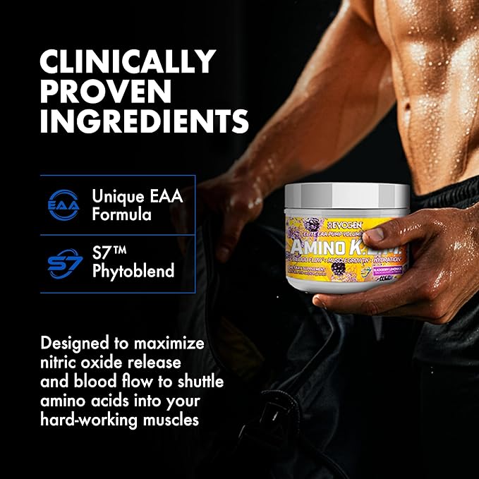 Evogen Amino K.E.M. - EAA &amp BCAA Powder Pump Volumizer | BCAAs Amino Acids Supplement for Blood Flow Muscle Growth &amp Hydration | BlackBerry Lemonade | 30 Servings