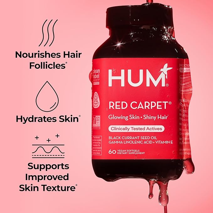 HUM Red Carpet Skin &amp Hair Vitamins for Women with Omega 3 Fatty Acids Vitamin E and Black Currant Seed Oil Supplement for Skin Health &amp Healthy Hair Follicles Support 60 Count