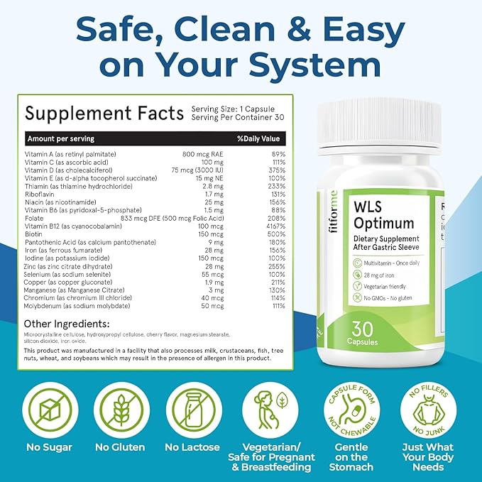 FitForMe Bariatric Multivitamin Tailored for Gastric Sleeve Surgery – One-a-Day Capsule 3-Month Supply 90 Count Easy-to-Swallow WLS Optimum Capsule Scientifically Formulated – for Men &amp Women
