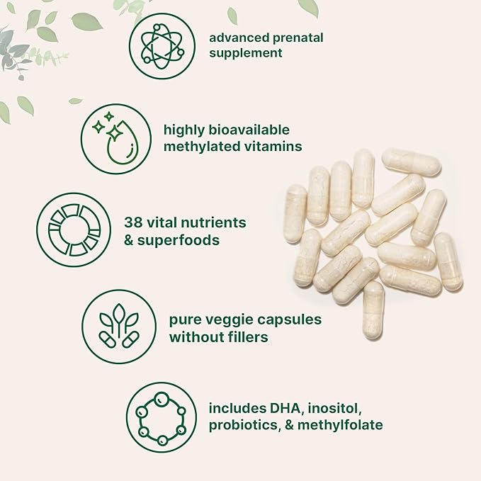 Micro Ingredients Prenatal Vitamins for Women | 38-in-1 with Folate DHA Choline Iron Probiotics Inositol &amp Vitamin C D B Complex | No Fillers | 240 Veggie Capsules