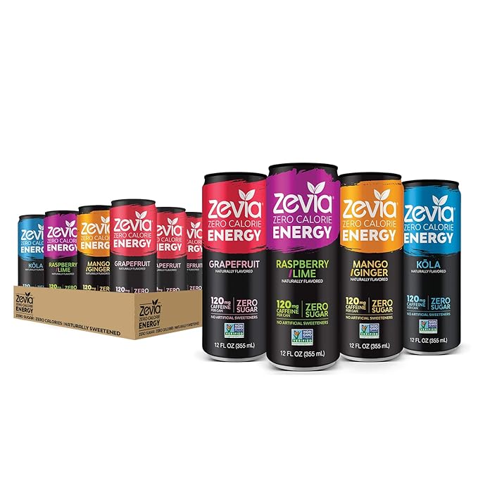 Zevia Zero Calorie Soda Ginger Ale Naturally Sweetened Soda (24) 12 Ounce Cans Ginger-flavored Carbonated Soda &amp Zero Calorie Energy Drink Variety Pack 12 Ounce (Pack of 12) Packaging May Va