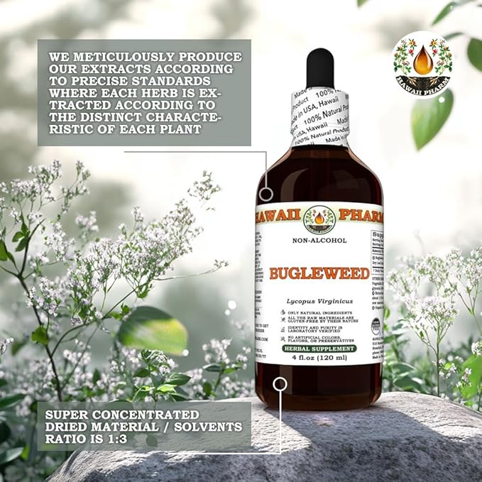 Hawaii Pharm Bugleweed Alcohol-Free Extract Glycerite for Thyroid Balance Eases Premenstrual Discomfort Soothes Breast Tenderness Supports Women's Wellness - 2 fl.oz