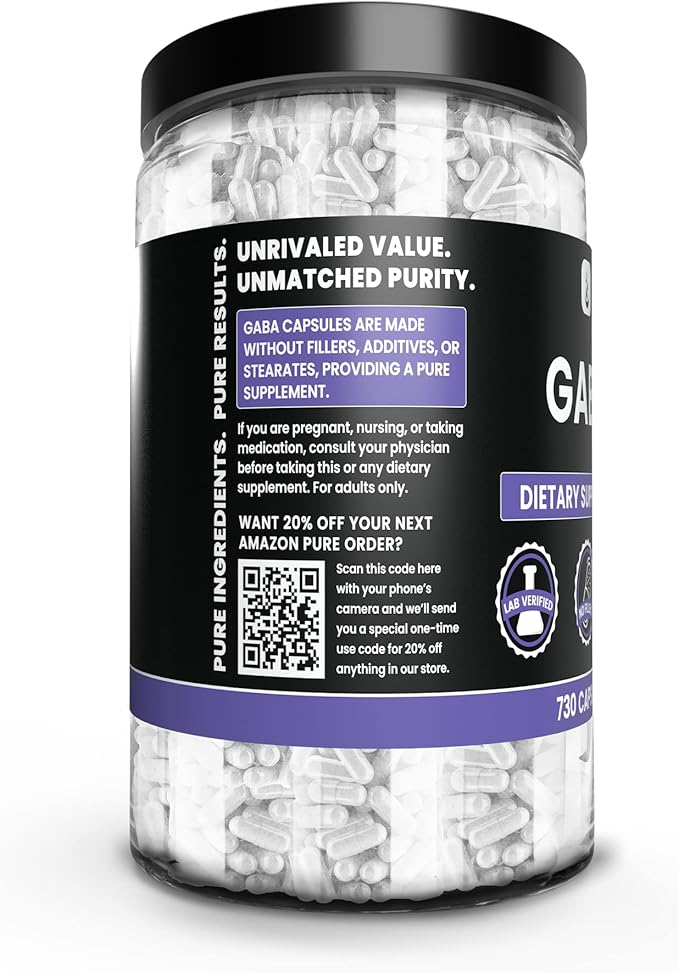 PURE ORIGINAL INGREDIENTS GABA (730 Capsules) No Magnesium Or Rice Fillers Always Pure Lab Verified