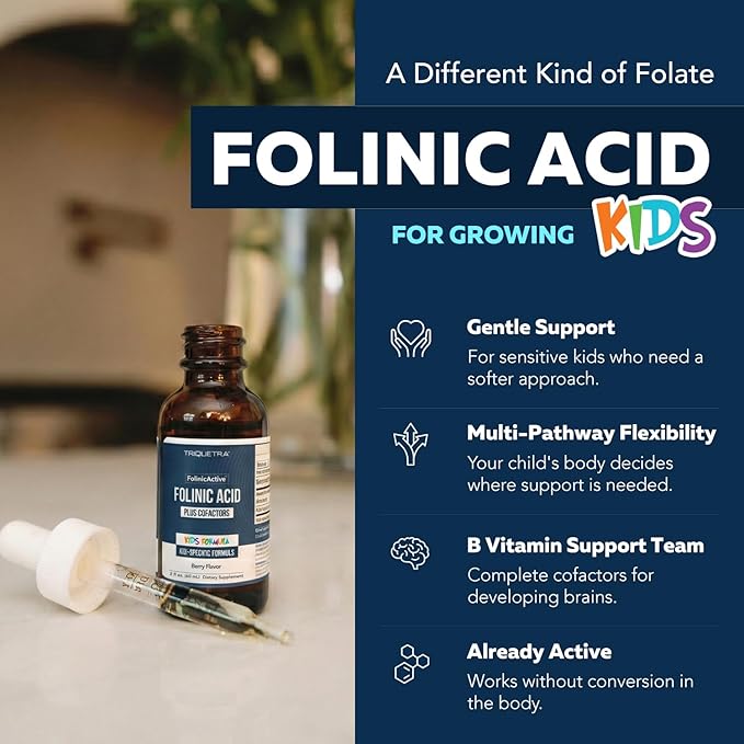 Organic FolinicActive Kids - Folinic Acid + B12 B6 &amp B2 Cofactors - Gentle Methylation Support for Mood Energy &amp Cognition Age Adjustable Dosing for Kids 1-18 Non GMO Vegan Berry Flavor