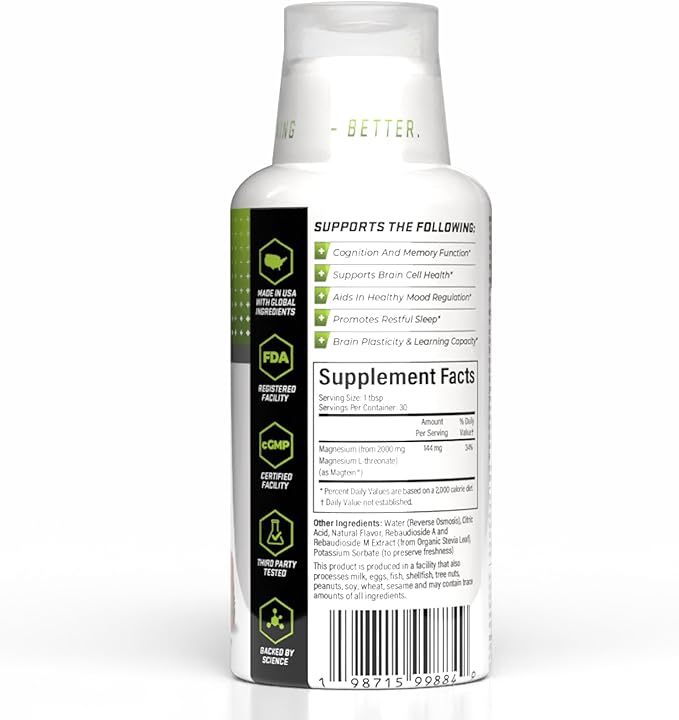 Magtein® Magnesium L-Threonate Liquid – 2000mg for Brain Health Mood &amp Sleep – Fast-Absorbing Liquid No Pills or Droppers – Strawberry Lemon Flavor – 30 Servings – Epoch Nutrition