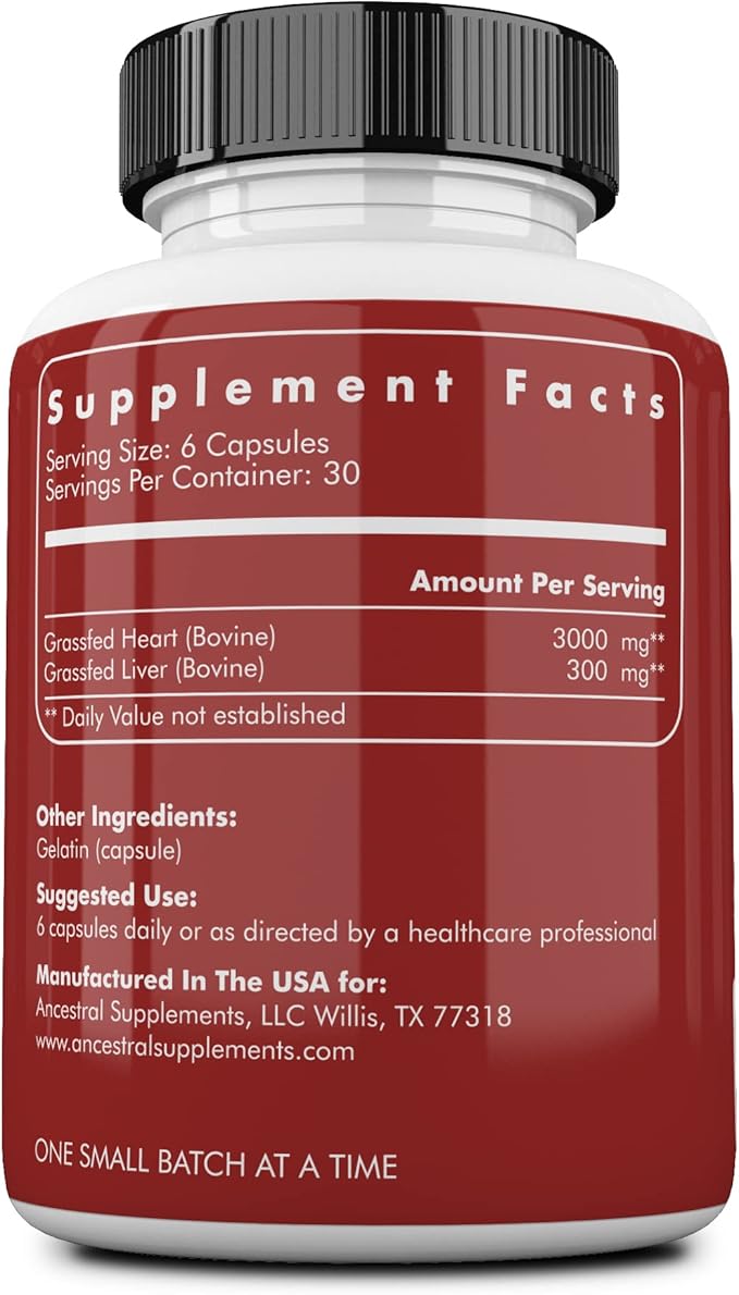 Ancestral Supplements Grass Fed Beef Heart Supplement 3300mg CoQ10 Supplement Supports Heart and Mitochondrial Health Non-GMO 180 Capsules (Pack of 2)